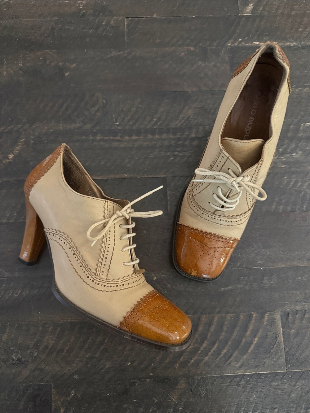Carlo Pazolini Two Tone Leather Brogue Oxford Spectator Heels Sz 7.5 B